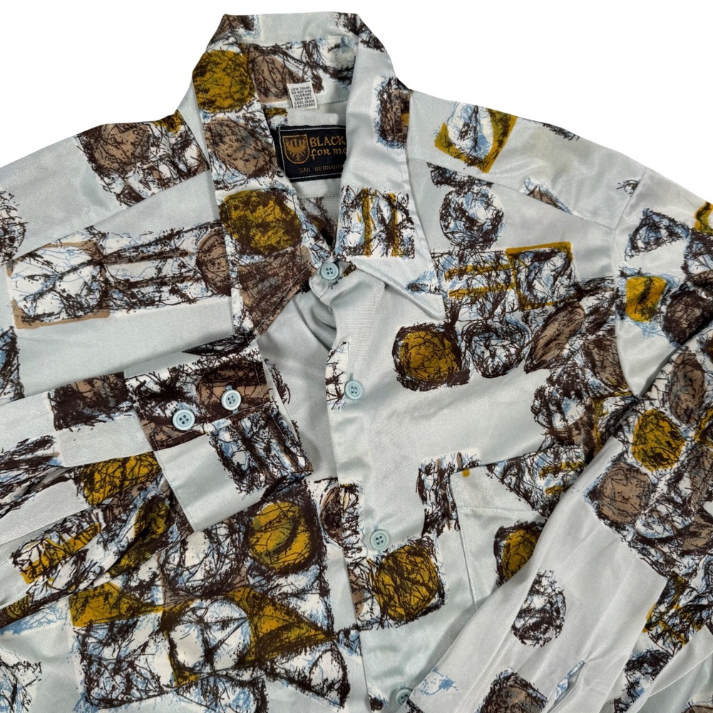 70s San Bernardino Blacks For Men L Shirt Abstract Geometric Disco Slim Hippie
